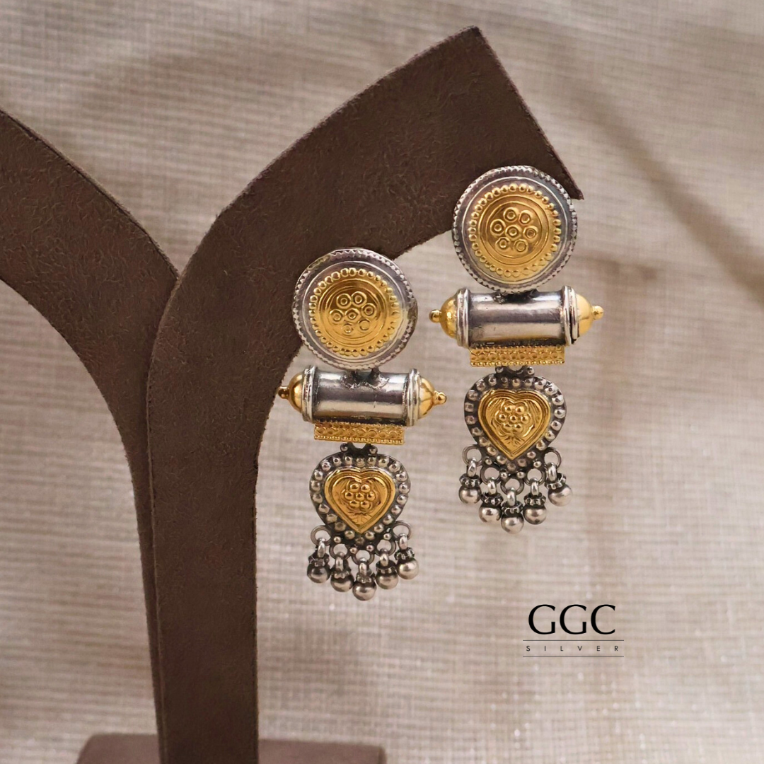 Dual tone silver earrings