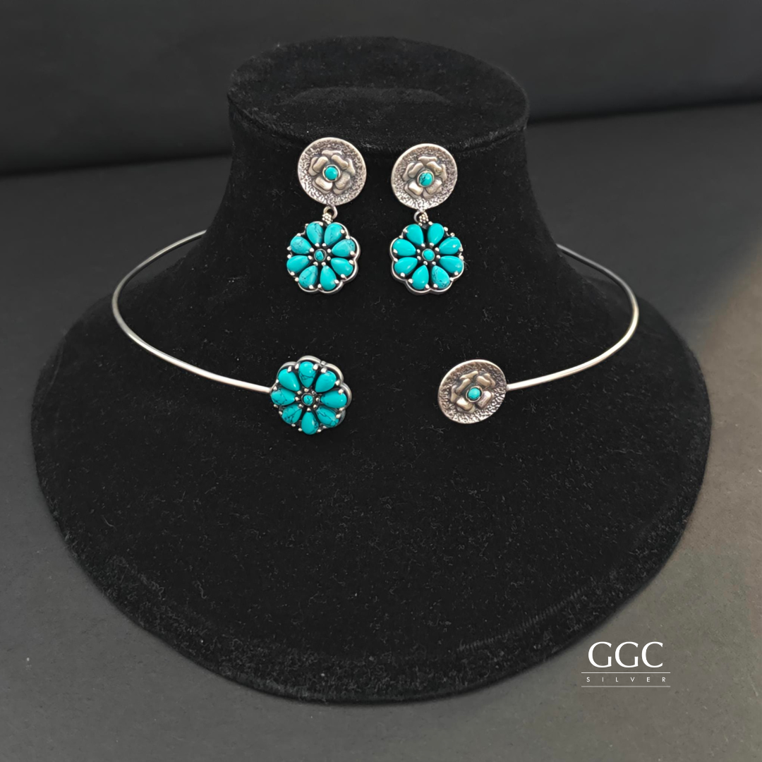 Turquoise Silver Hasli Set