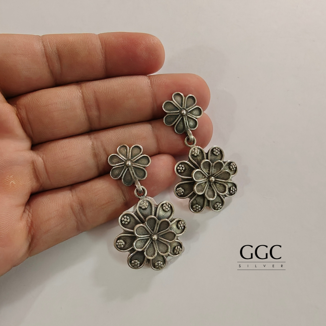 Floral Tribe Silver Earrings