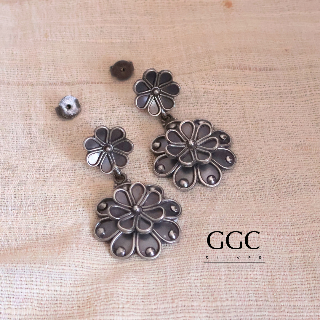 Floral Tribe Silver Earrings