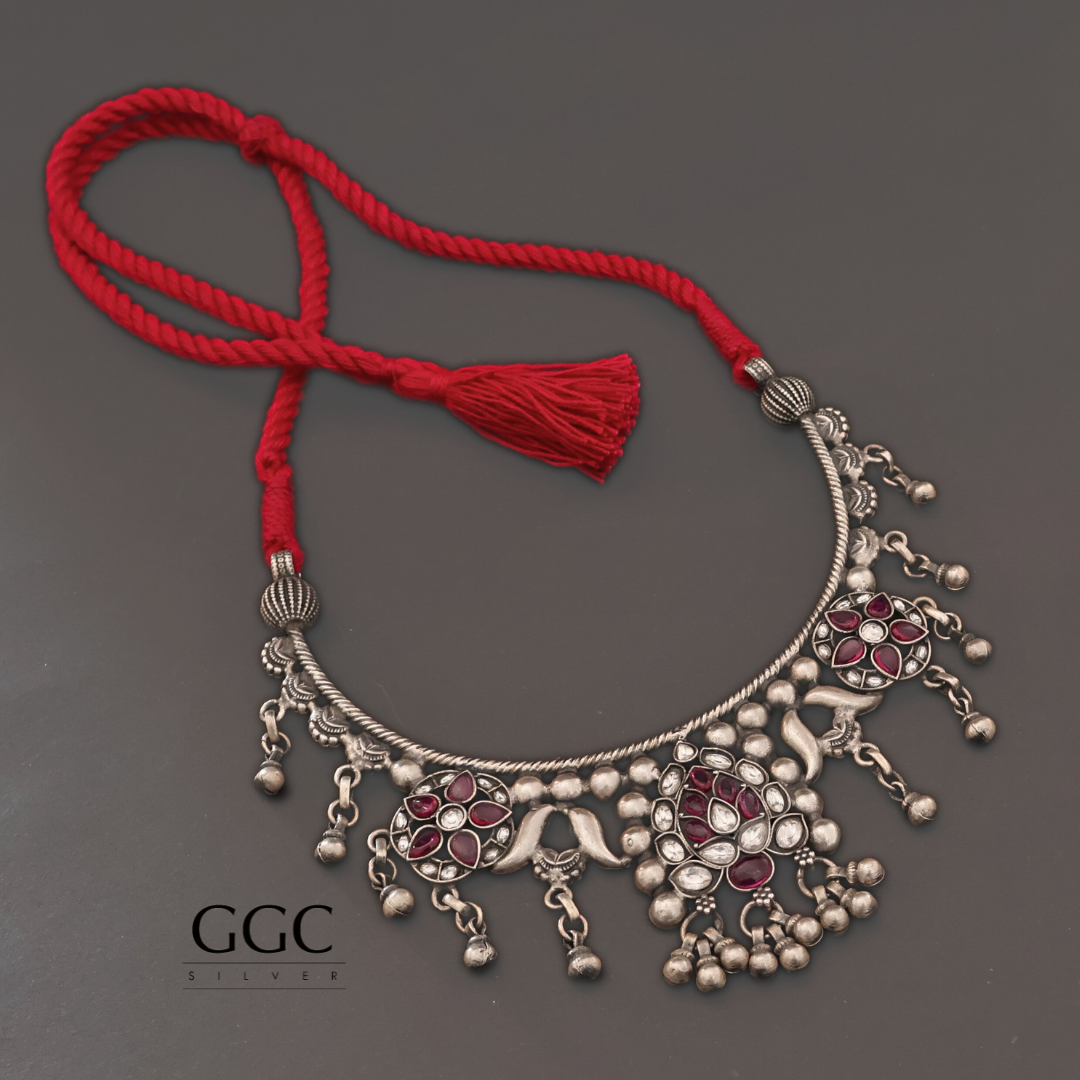 Kundan Silver Hasli Necklace