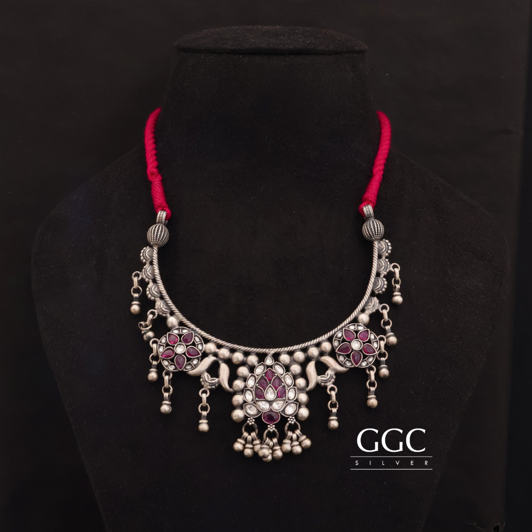 Kundan Silver Hasli Necklace