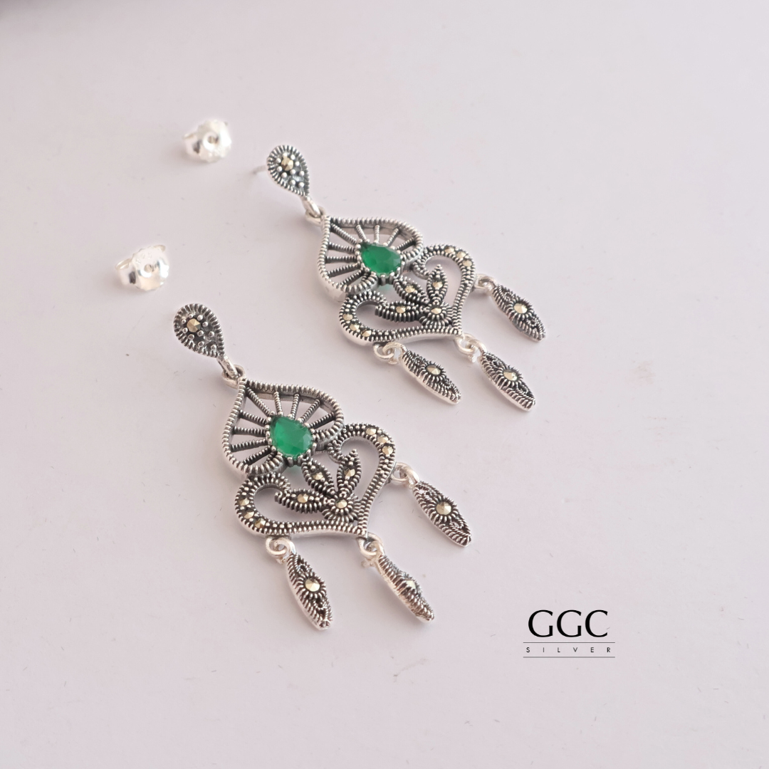 Marcasite Green Onyx Earring