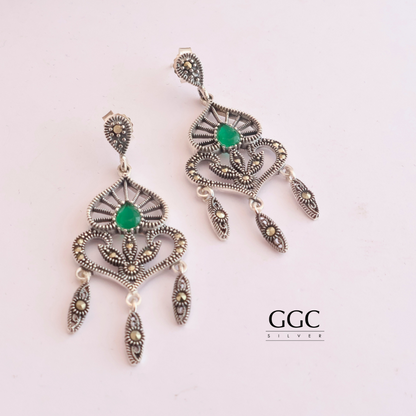 Marcasite Green Onyx Earring