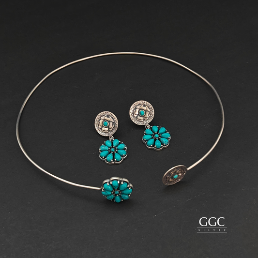 Turquoise Silver Hasli Set