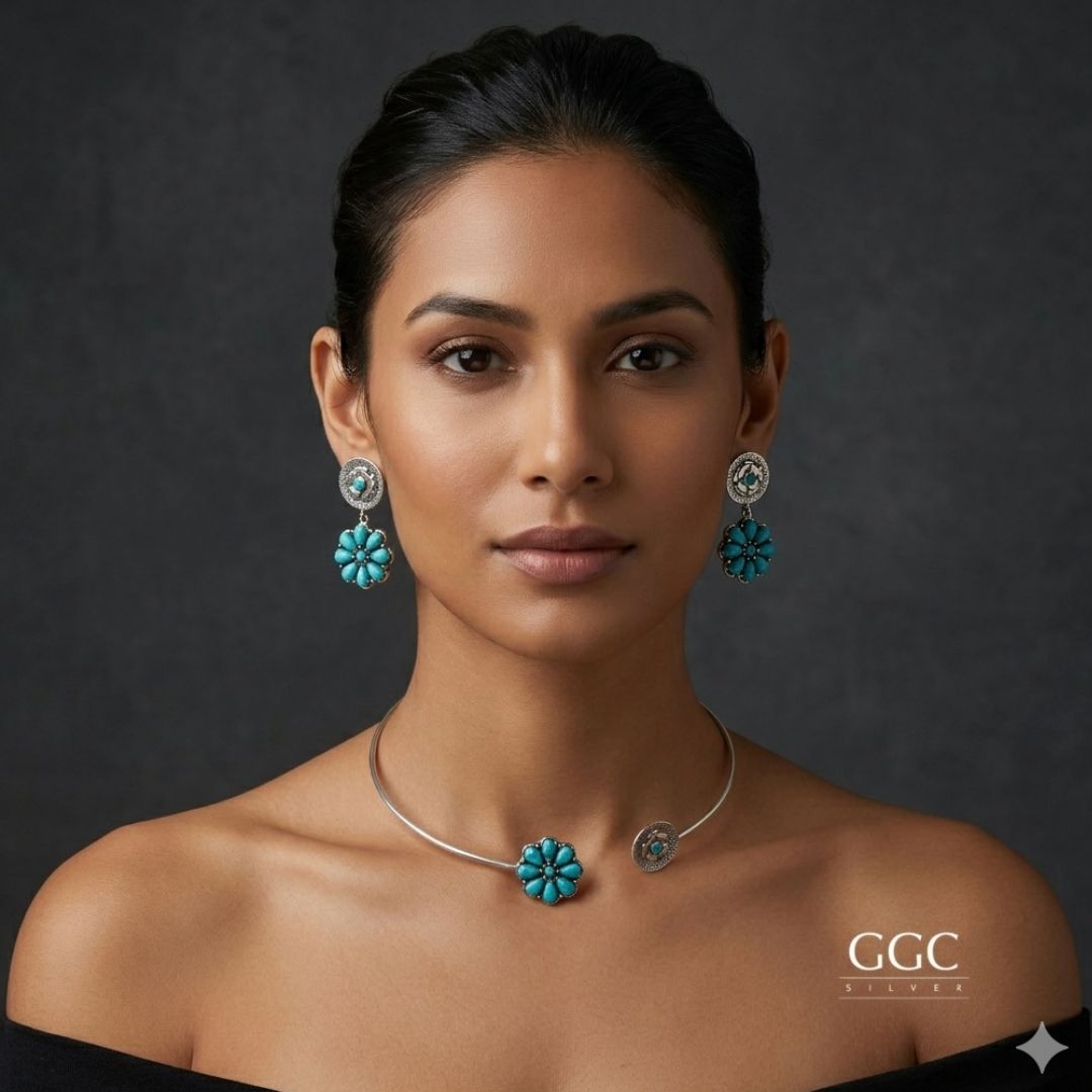 Turquoise Silver Hasli Set