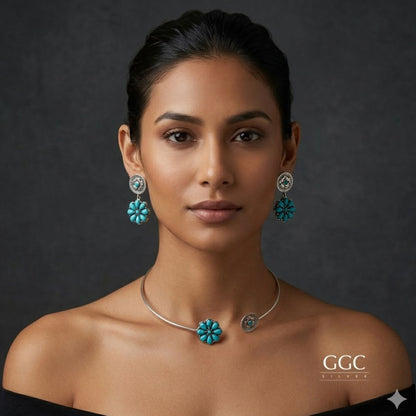 Turquoise Silver Hasli Set
