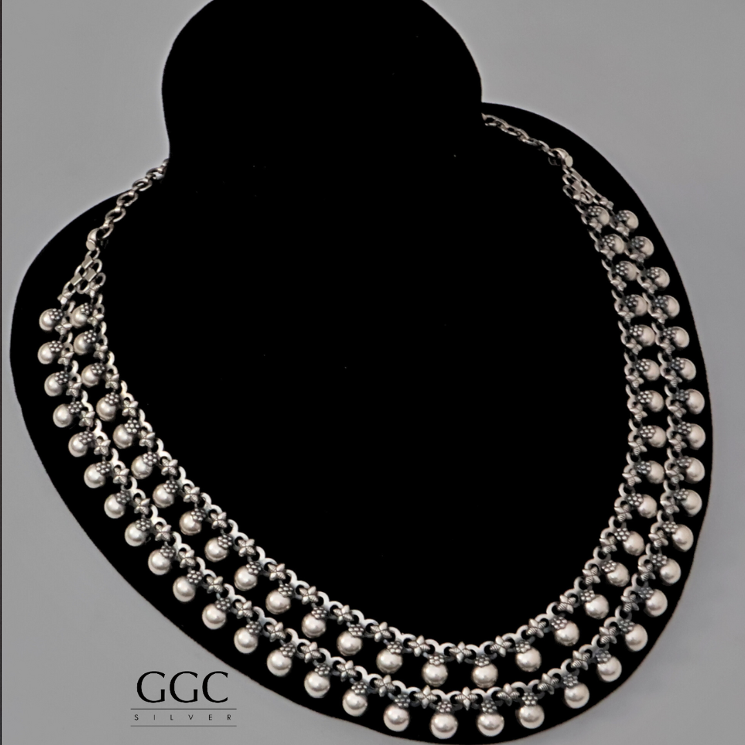 Beads 2 line silver necklace