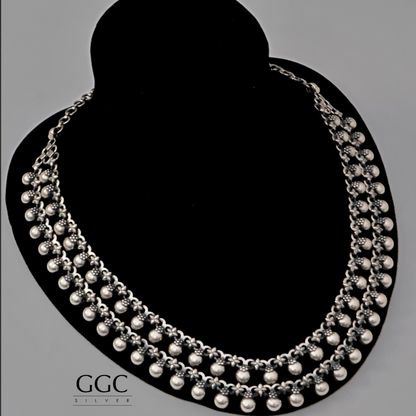 Beads 2 line silver necklace