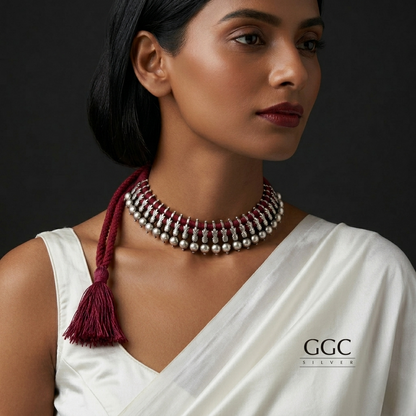 Silver beads choker