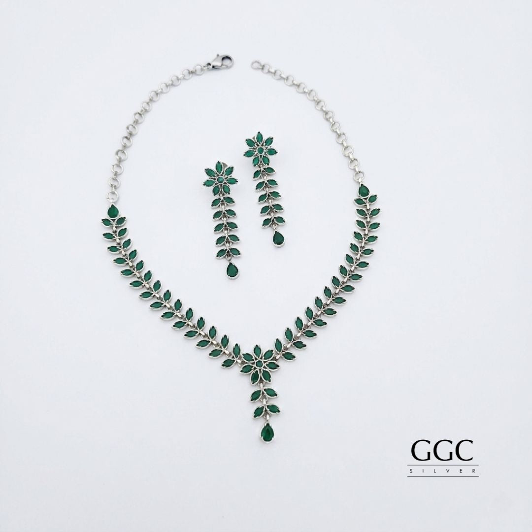 Silver leaf necklaces set