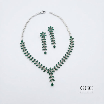 Silver leaf necklaces set