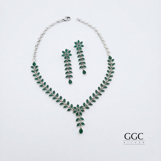 Silver leaf necklaces set