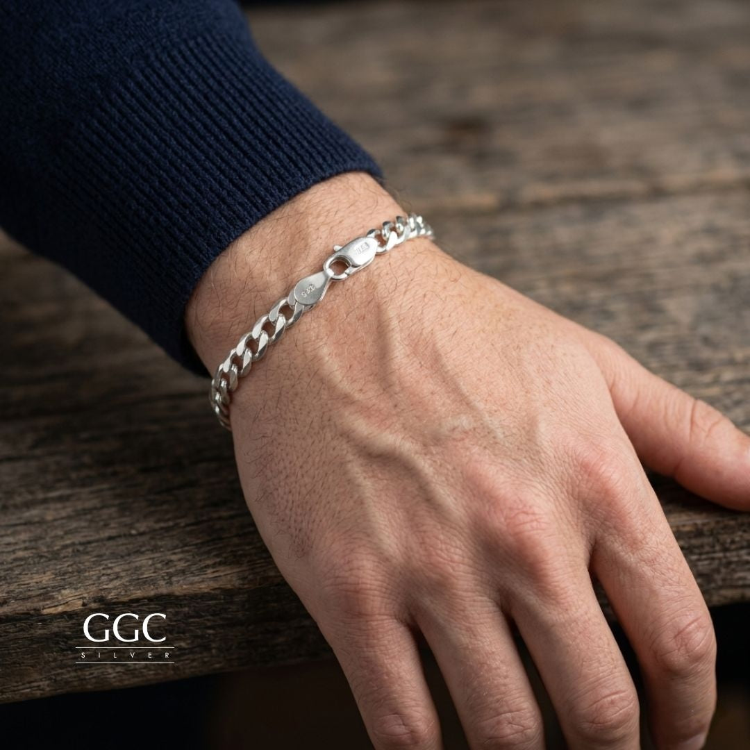 Link silver bracelet for men
