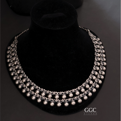 Beads 2 line silver necklace