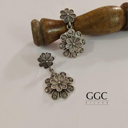 Floral Tribe Silver Earrings