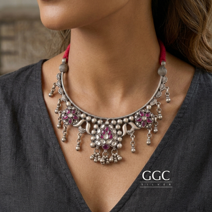 Kundan Silver Hasli Necklace