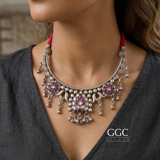 Kundan Silver Hasli Necklace