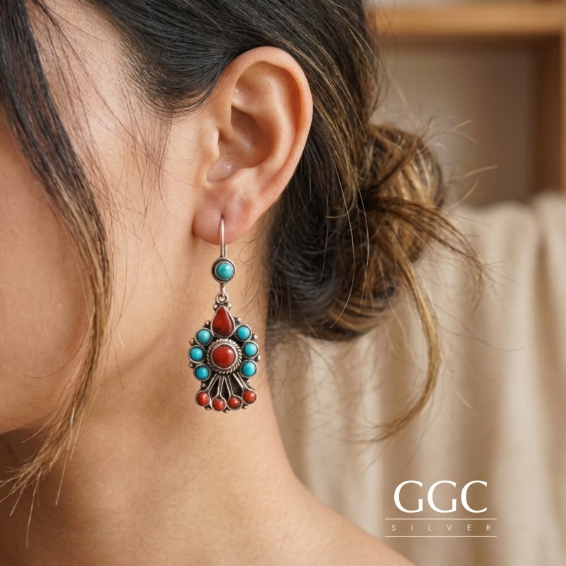 Turquoise&coral earring