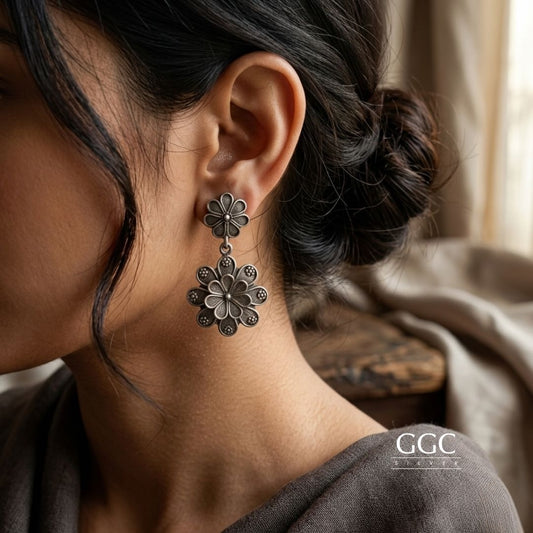 Floral Tribe Silver Earrings