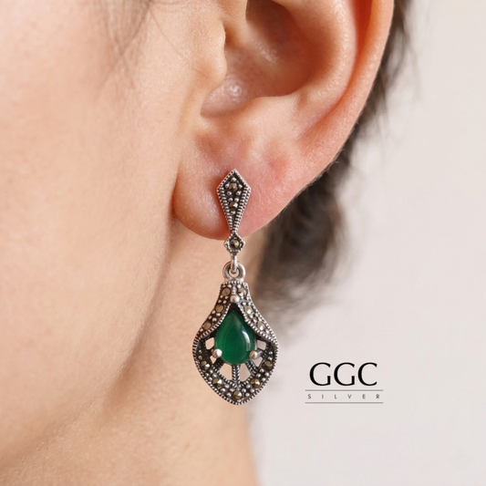 Marcasite Onyx Earring
