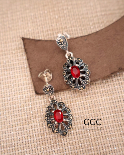 Red onyx Marcasite set