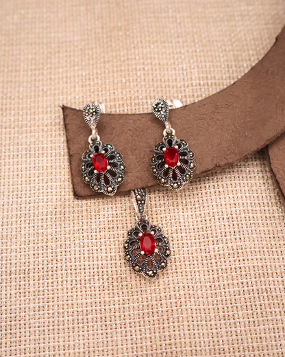 Red onyx Marcasite set